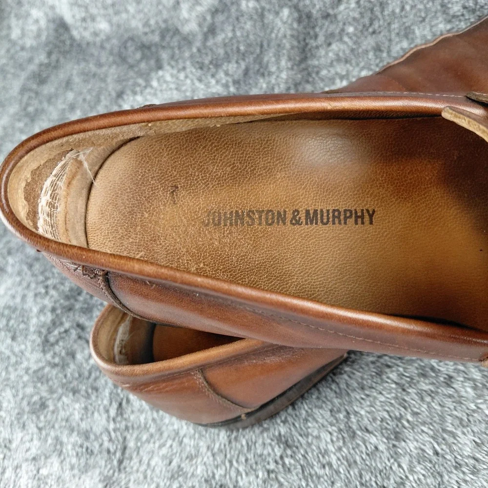 Johnston & Murphy Mens 9M Tan Leather Penny Loafers‎ Square Moc Toe 20-6563